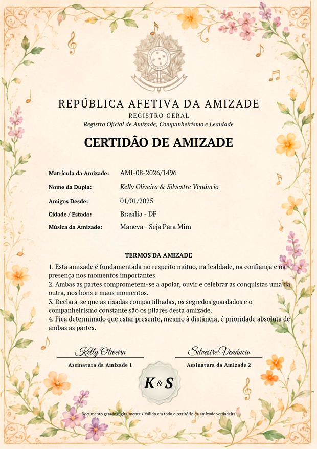 Certidão de Amizade