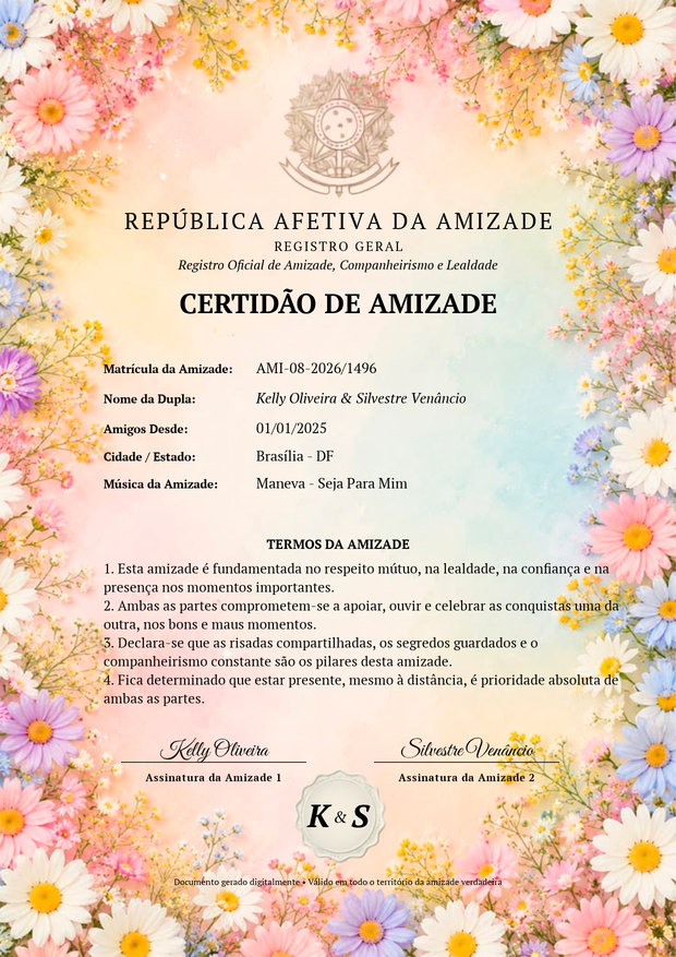 Certidão de Amizade