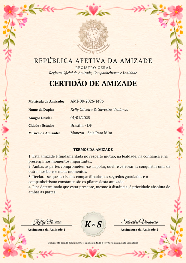 Certidão de Amizade